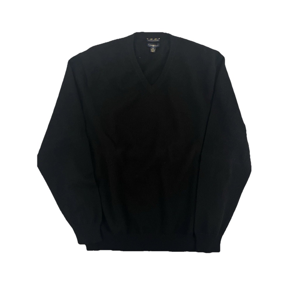 Club Room Luxury Men's XL 2 Ply 100% Cashmere V-Neck Sweater Black Old Money